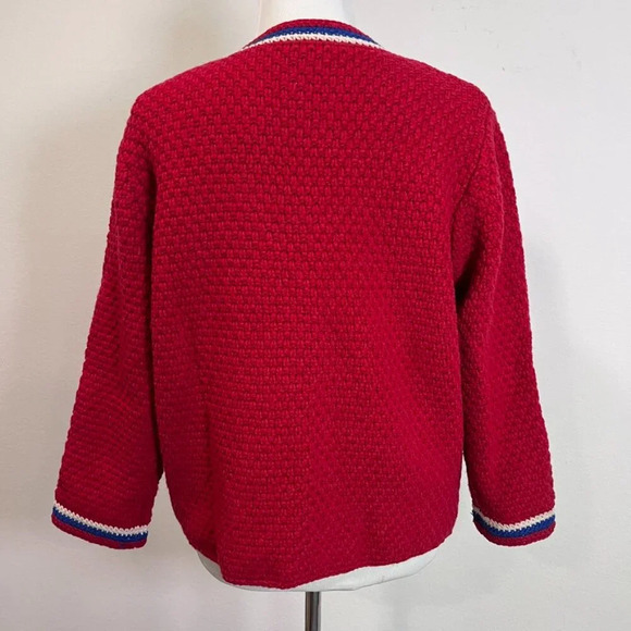 Frances Valentine Lambswool Red Vintage Angie Boarder Lined Cardigan-Coat L - Picture 2 of 7
